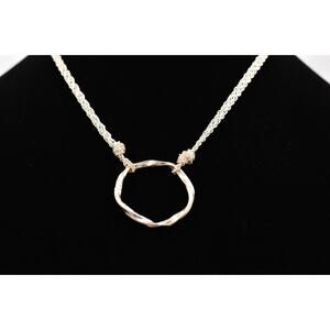 Sparkling Sage Pendant Necklace Brushed Silver Layered Multi-Chain Signed Bin2C